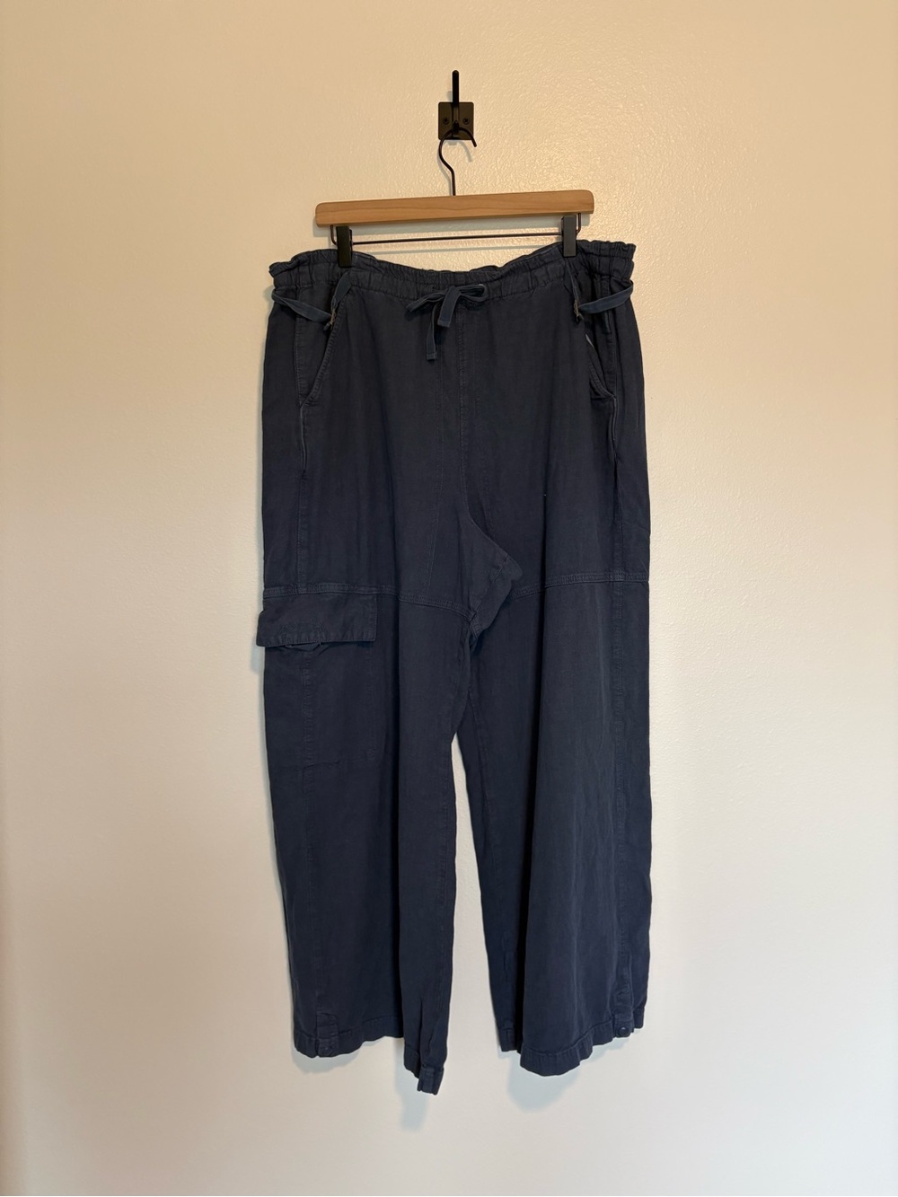 Pilcro Wide Leg Drawstring Pants in Navy Blue - Picture 3 of 10
